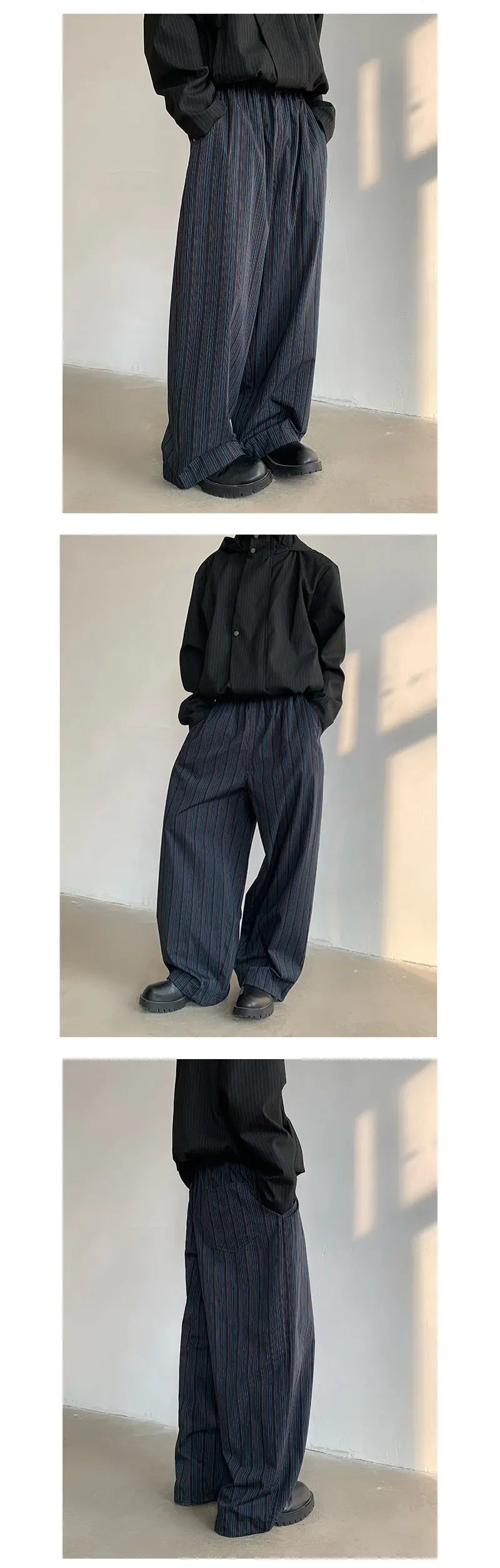 Korean Trendy Striped men's pants High-quality Wide Leg trousers Loose Fit Elastic Waist Straight Trousers 12C1521 XL40
