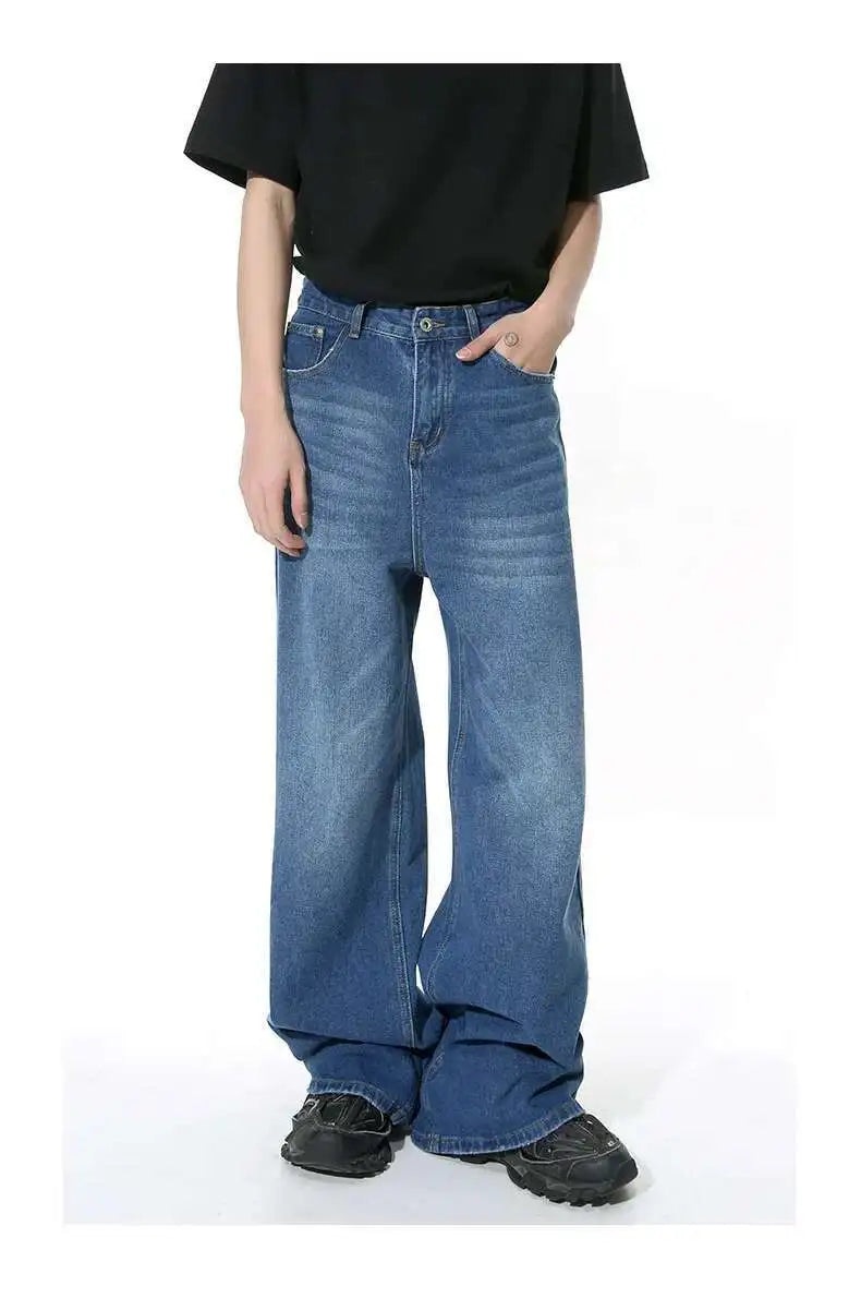 Men's Straight Jeans American Style Gradient Color Button Pockets Male Wide Leg Denim Pants Casual Spring New Chic 9C4510 XL48