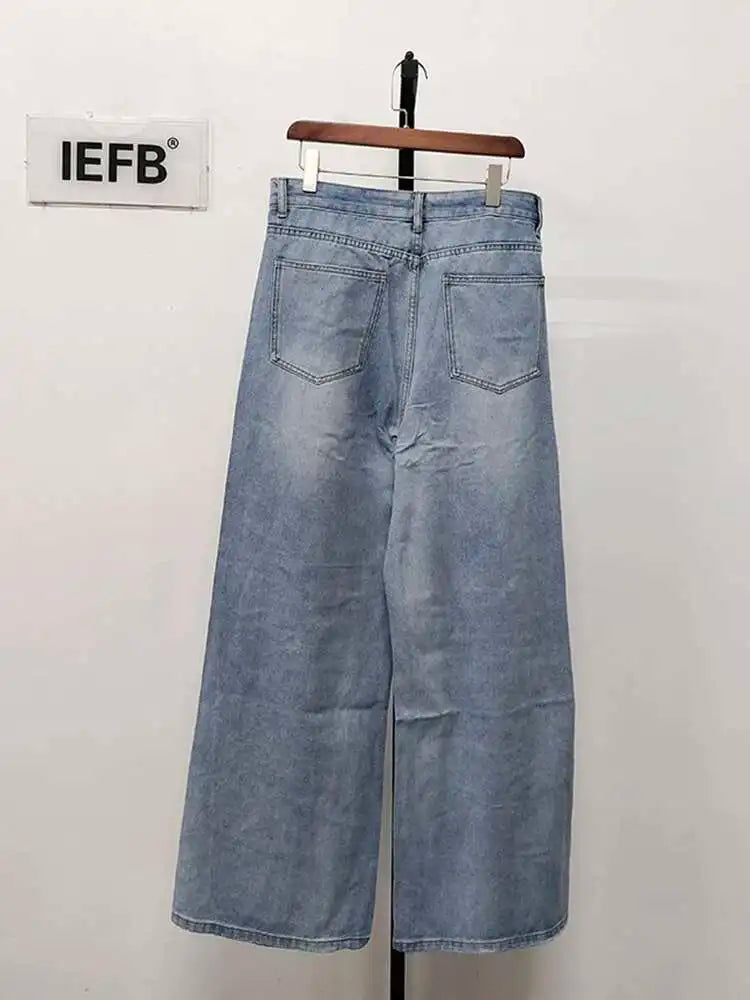 Men's Straight Jeans American Style Gradient Color Button Pockets Male Wide Leg Denim Pants Casual Spring New Chic 9C4510 XL48