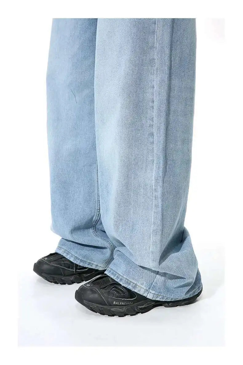 Men's Straight Jeans American Style Gradient Color Button Pockets Male Wide Leg Denim Pants Casual Spring New Chic 9C4510 XL48