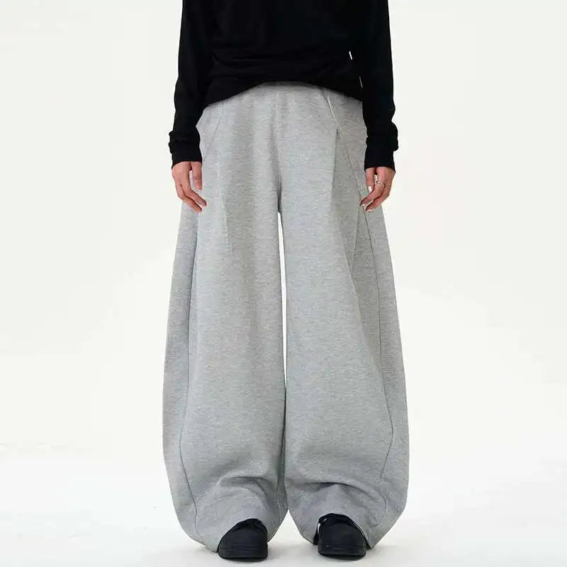 Pleated Design Men's Casual Pants Solid Color Elastic Waist Wide Leg Sweatpants Silhouette All-match Male Bottom New 9W1052 XL58