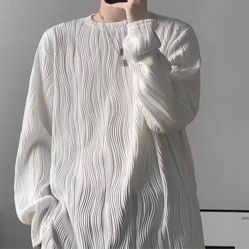 韓国系、オーバーサイズ、ストライプ、ルーズフィットネックTシャツ XL9