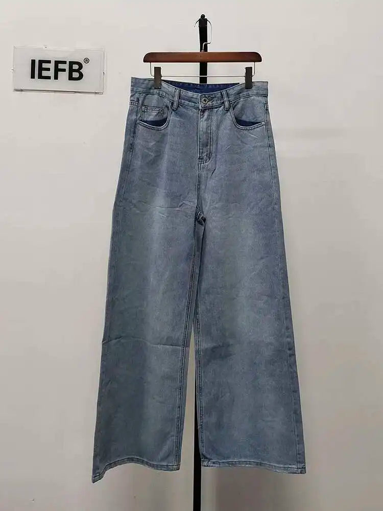 Men's Straight Jeans American Style Gradient Color Button Pockets Male Wide Leg Denim Pants Casual Spring New Chic 9C4510 XL48