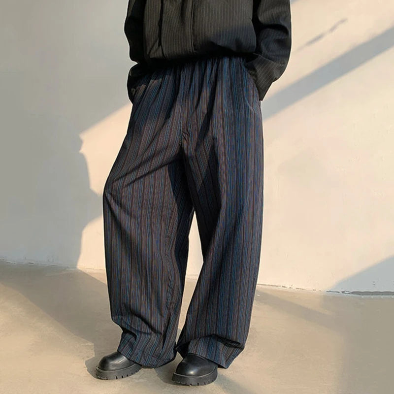 Korean Trendy Striped men's pants High-quality Wide Leg trousers Loose Fit Elastic Waist Straight Trousers 12C1521 XL40