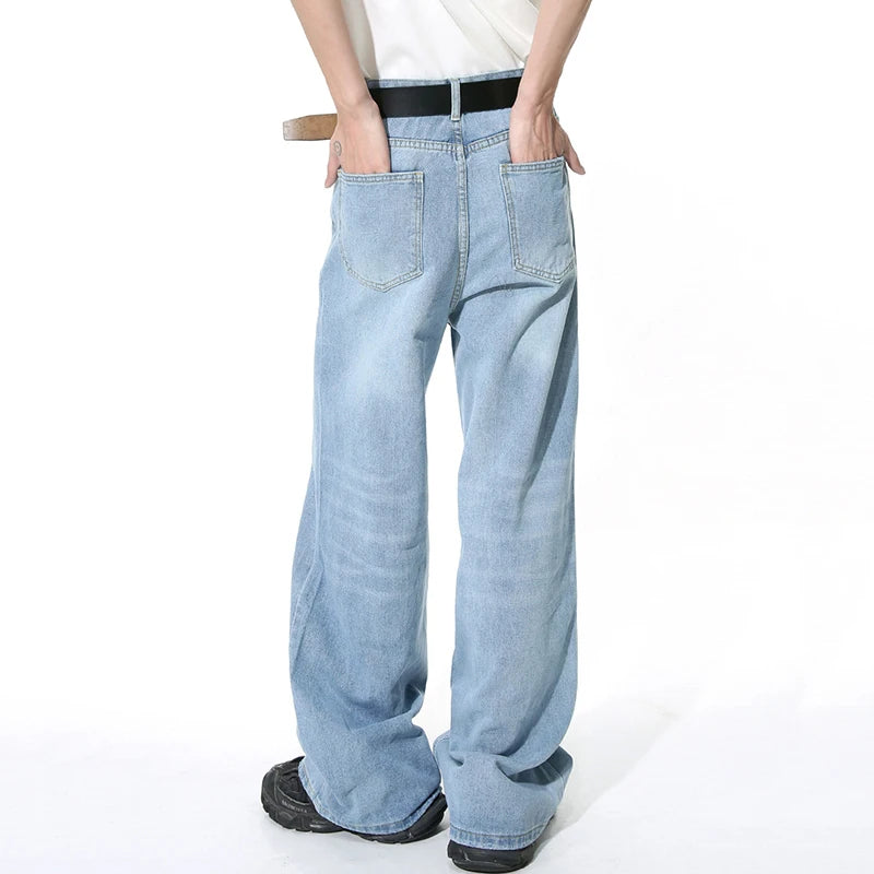 Men's Straight Jeans American Style Gradient Color Button Pockets Male Wide Leg Denim Pants Casual Spring New Chic 9C4510 XL48