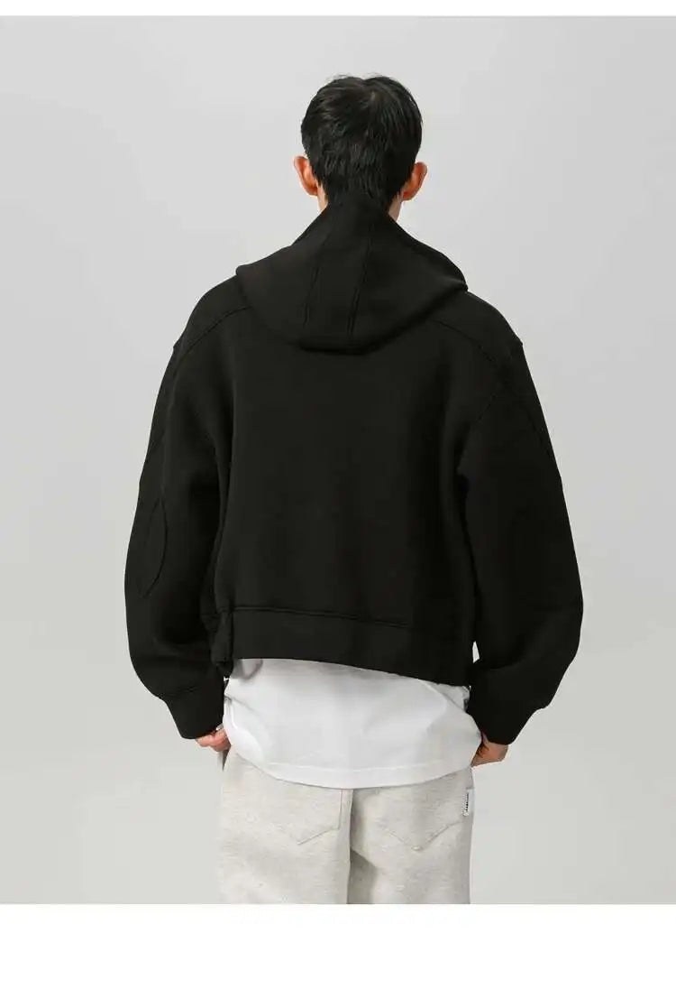 New Spring Men's Hoodies Hooded Zipper Structure Solid Color Loose Short Menswear Tops Casual Male Sweatshirts New 9W590 XL42