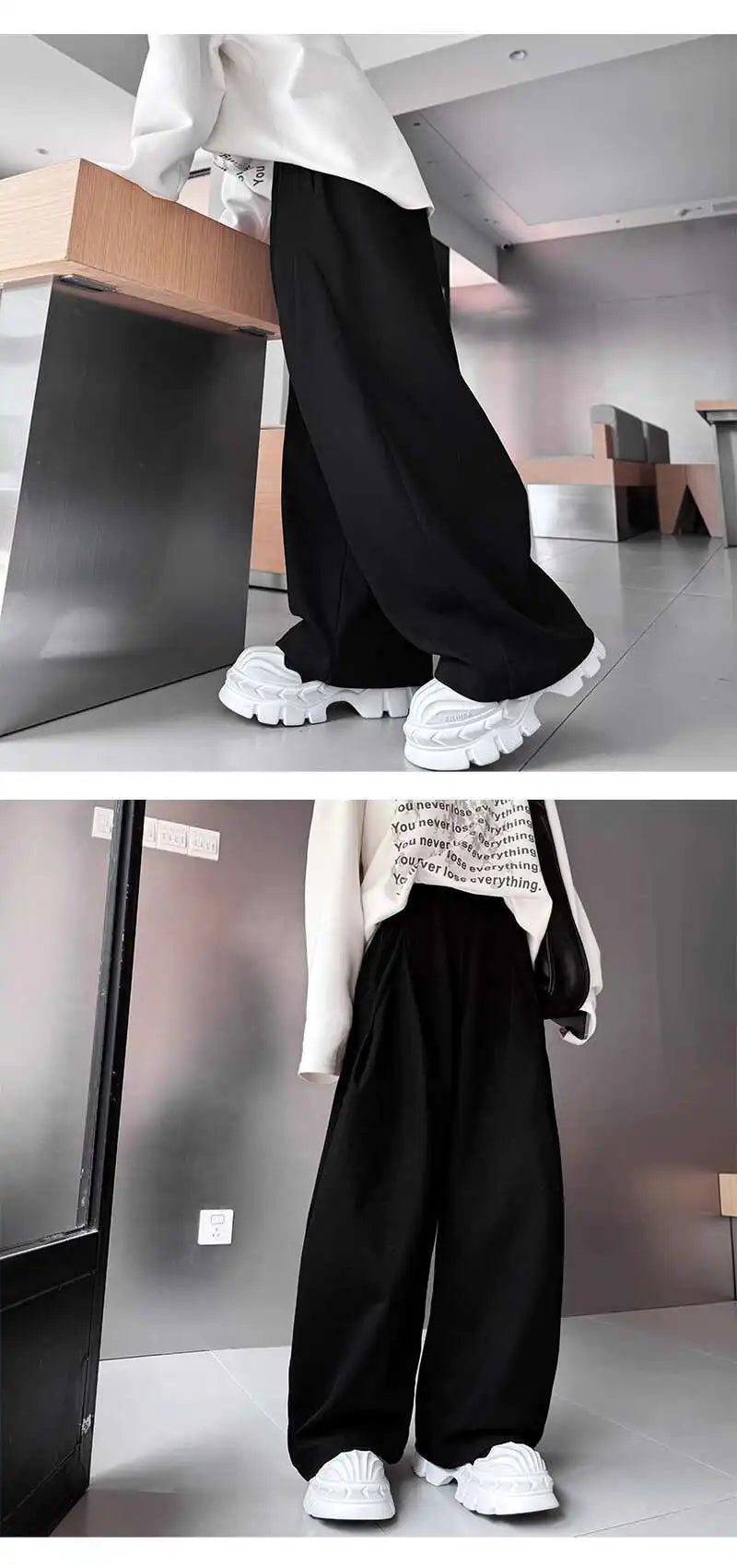 韓国モード系、オーバーサイズ、ワイドスウェットパンツ XL1