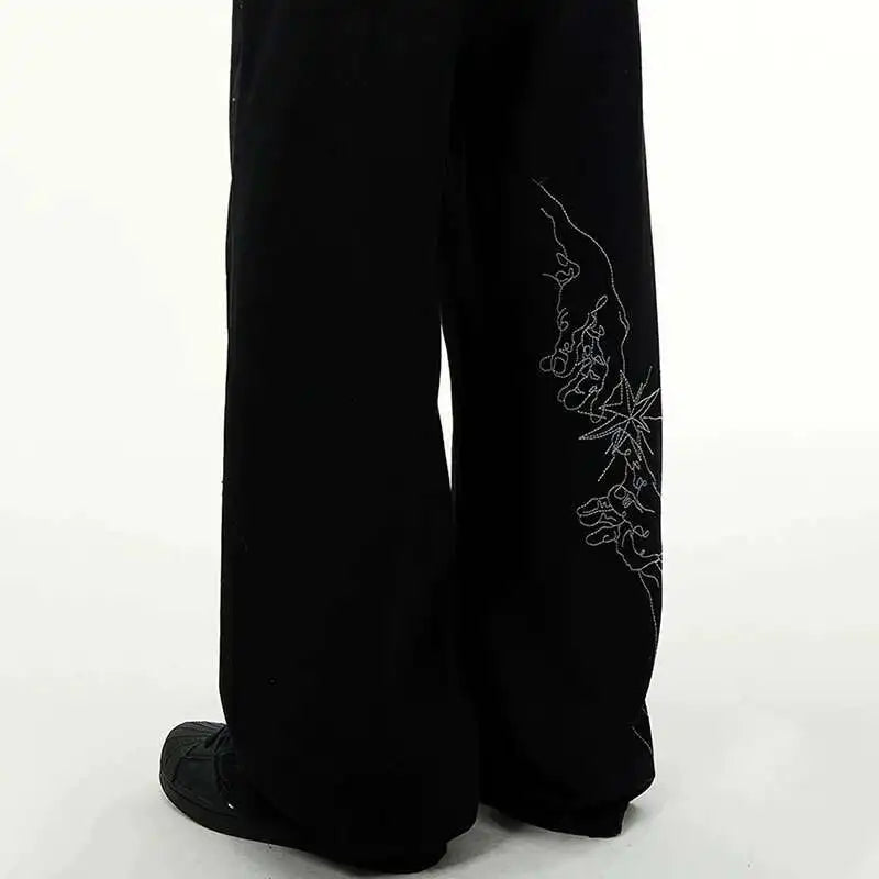 American Style Men's Denim Pants Embroidery Contrast Color XL32