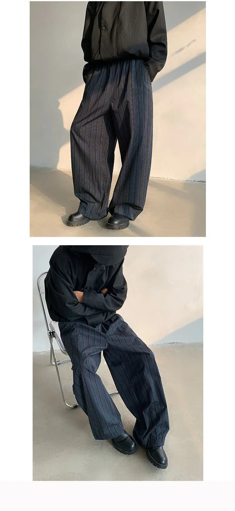 Korean Trendy Striped men's pants High-quality Wide Leg trousers Loose Fit Elastic Waist Straight Trousers 12C1521 XL40
