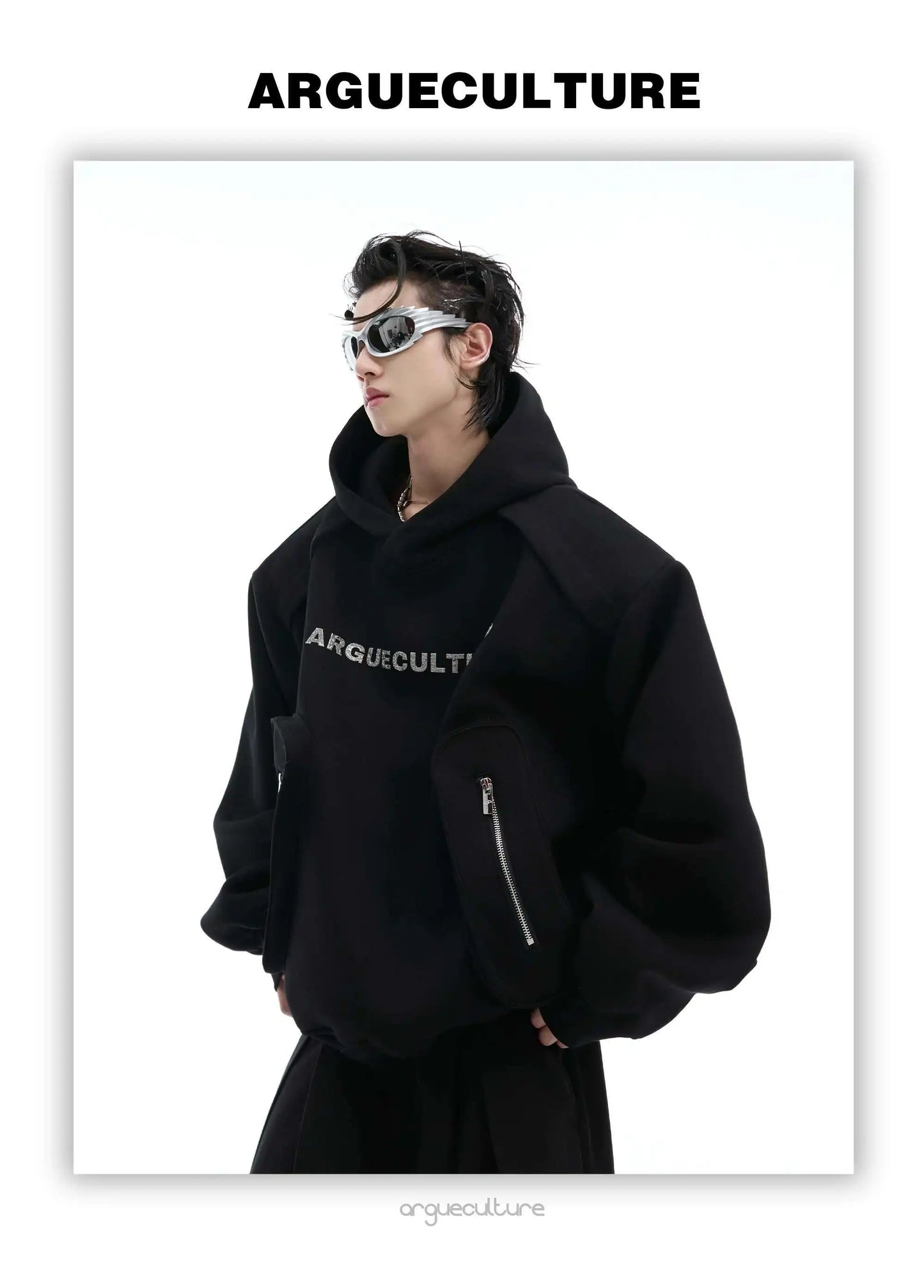 Korean Style Men's Hoodies Patchwork Three-dimensional Pockets Shoulder Pads Letter Printing Loose Male Sweatshirts XL35