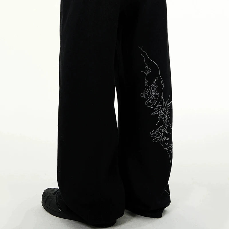 American Style Men's Denim Pants Embroidery Contrast Color XL32