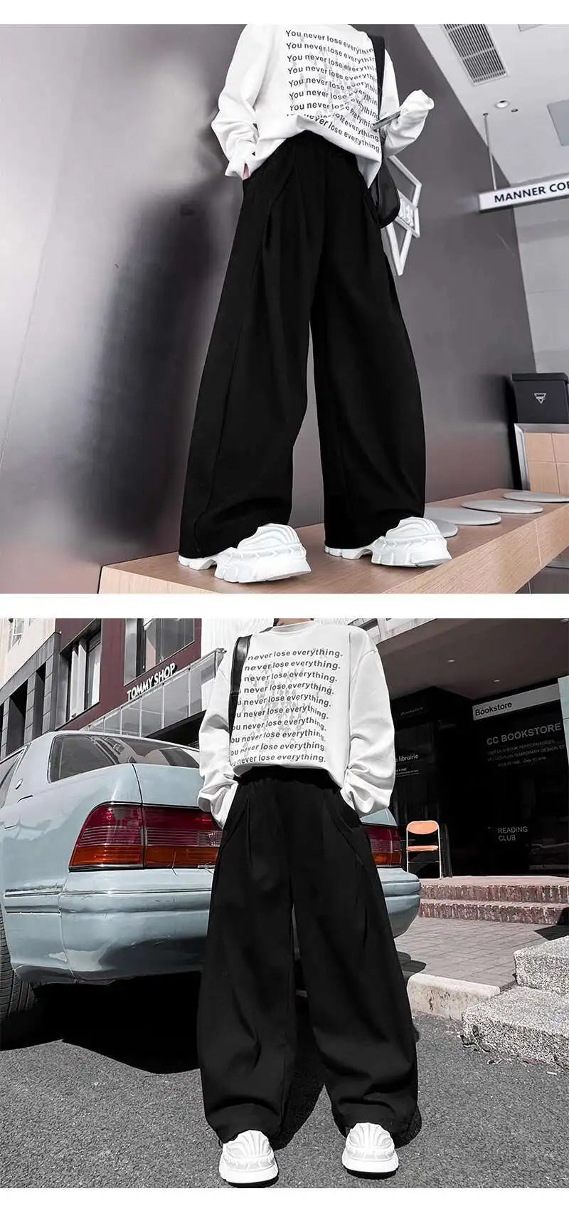 韓国モード系、オーバーサイズ、ワイドスウェットパンツ XL1