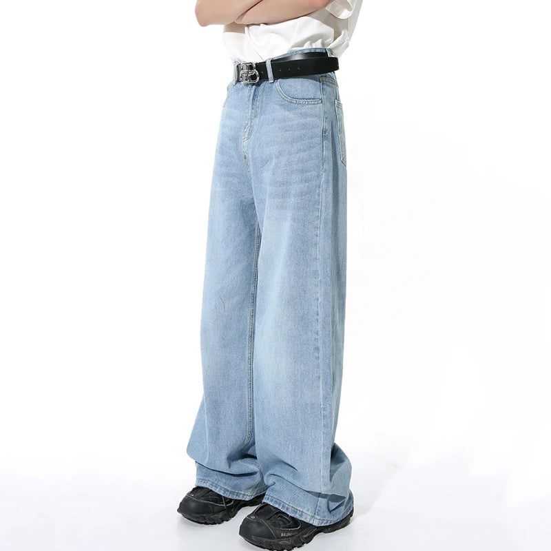 Men's Straight Jeans American Style Gradient Color Button Pockets Male Wide Leg Denim Pants Casual Spring New Chic 9C4510 XL48