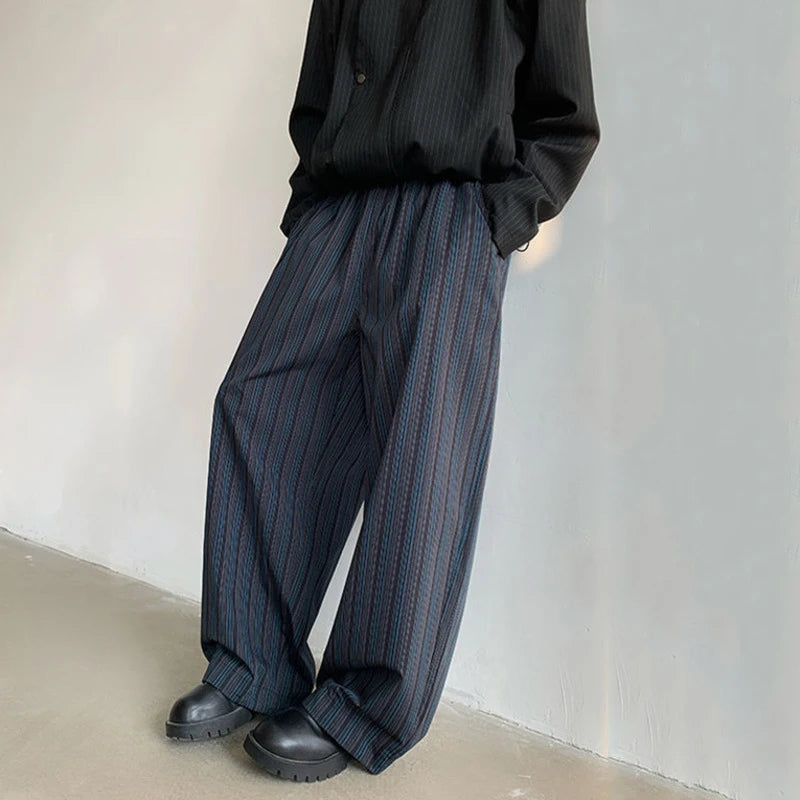 Korean Trendy Striped men's pants High-quality Wide Leg trousers Loose Fit Elastic Waist Straight Trousers 12C1521 XL40