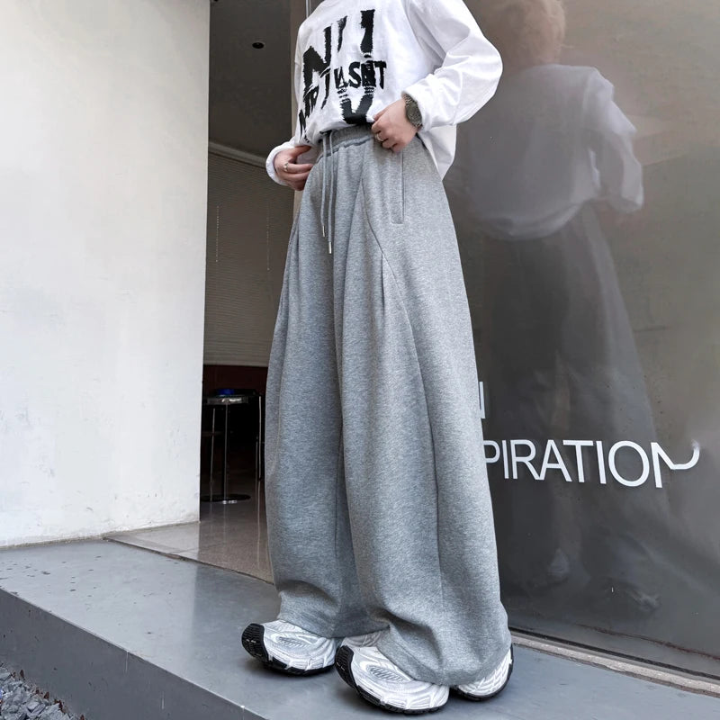 韓国モード系、オーバーサイズ、ワイドスウェットパンツ XL1