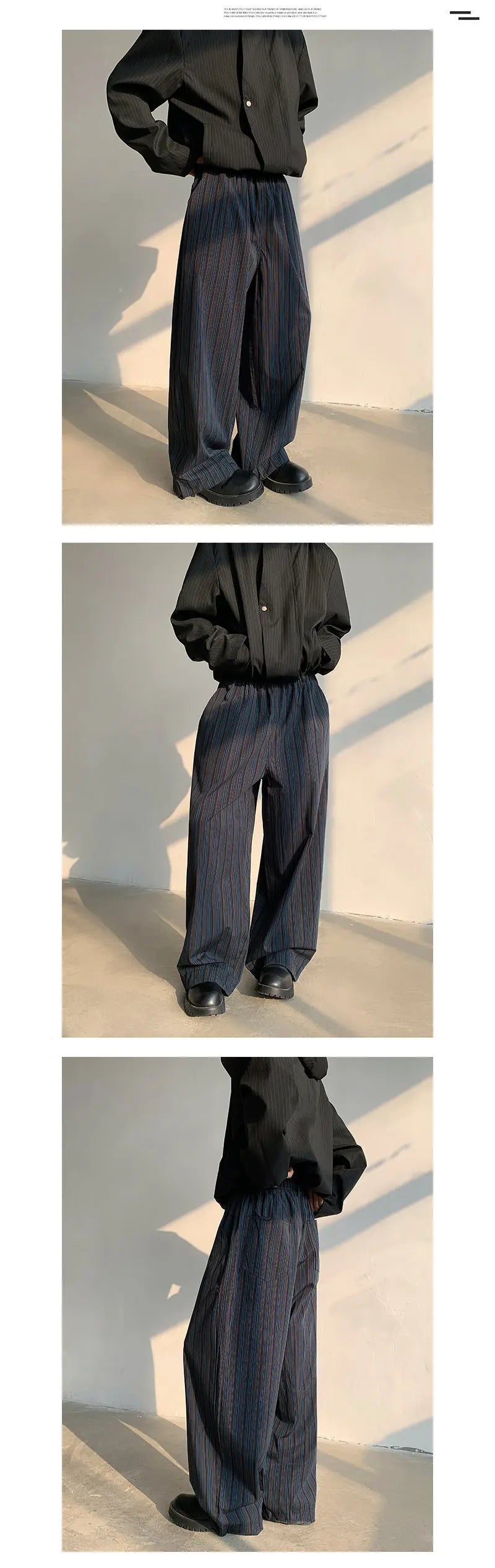 Korean Trendy Striped men's pants High-quality Wide Leg trousers Loose Fit Elastic Waist Straight Trousers 12C1521 XL40