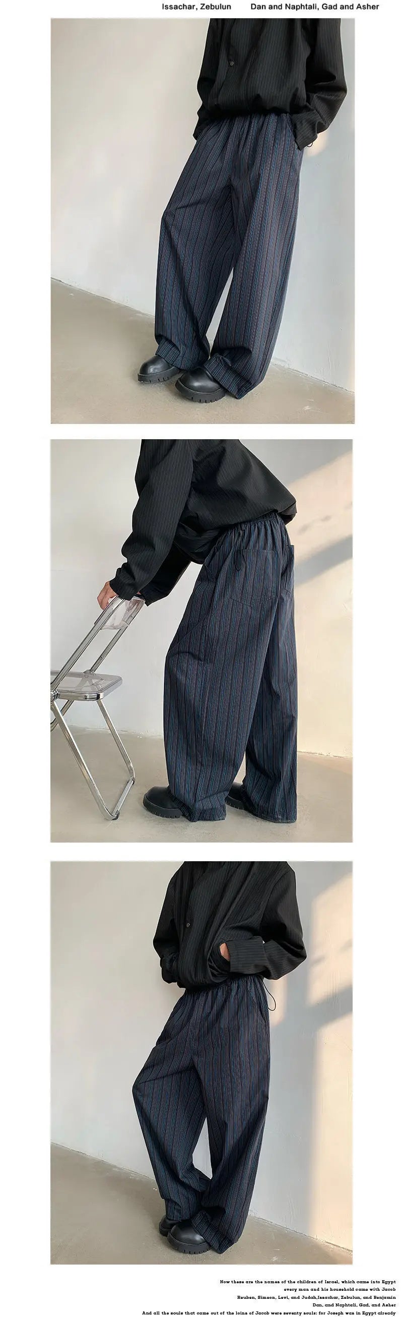 Korean Trendy Striped men's pants High-quality Wide Leg trousers Loose Fit Elastic Waist Straight Trousers 12C1521 XL40
