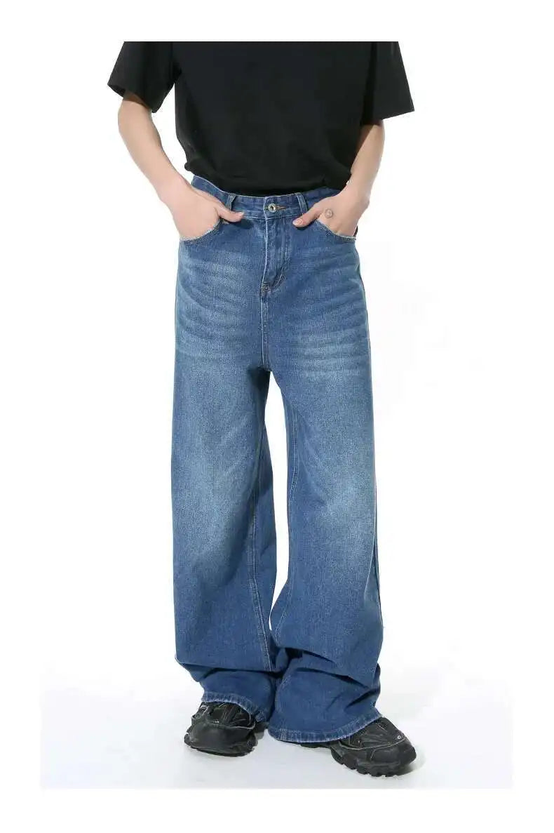 Men's Straight Jeans American Style Gradient Color Button Pockets Male Wide Leg Denim Pants Casual Spring New Chic 9C4510 XL48
