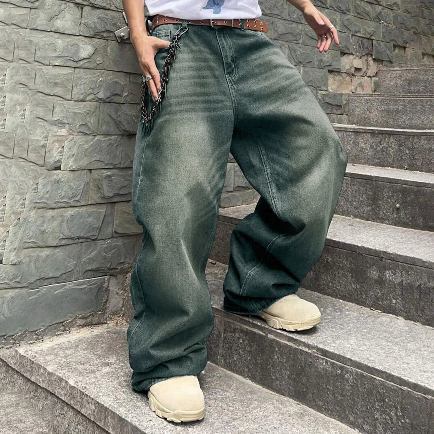 Vintage Jeans For Men Wide Leg Sweatpants Men's Baggy Jeans Retro Trousers Korean Fashion Loose Fit Denim Pants Streetwear XL39