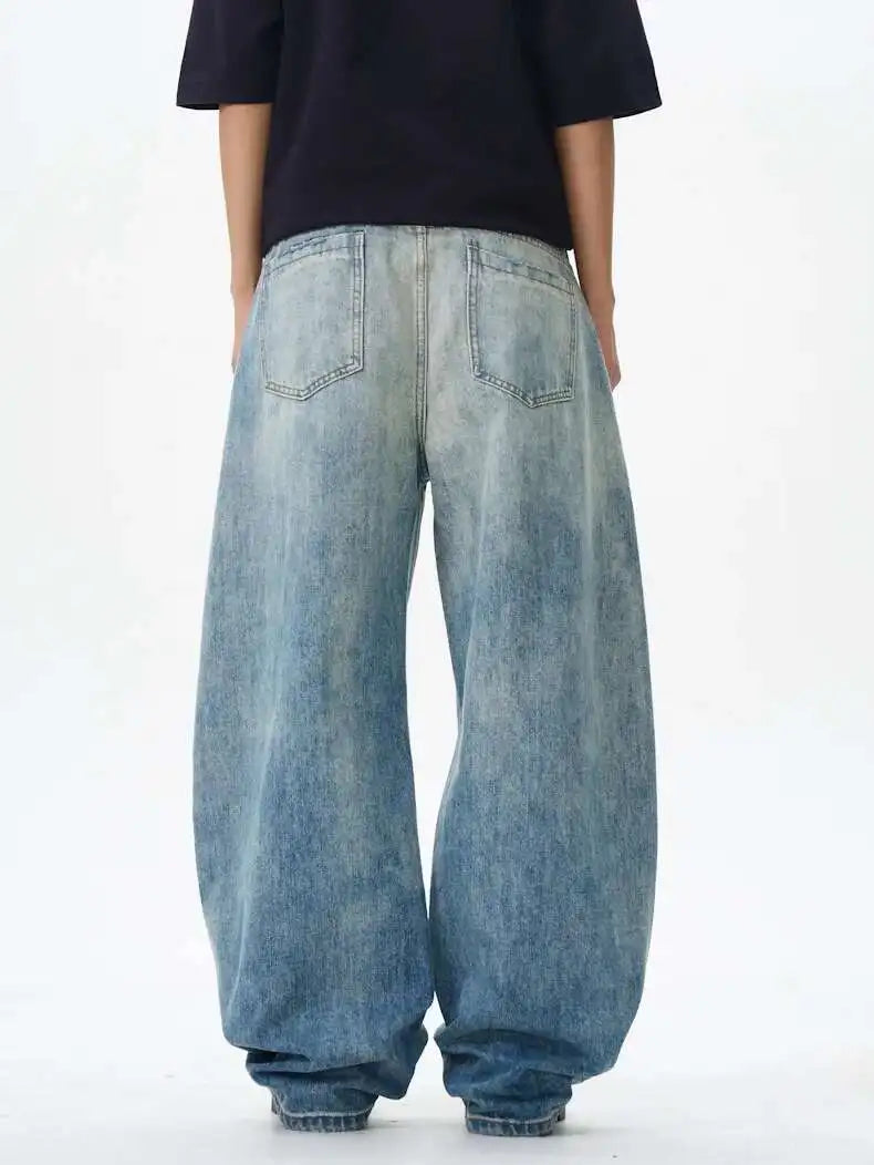 Korean Style Men's Denim Pants Solid Color Washing Moustache Effect New Spring Straight Wide Leg Loose Male Jeans 9W1188 XL53