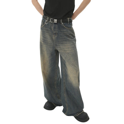 Vintage Jeans For Men Wide Leg Sweatpants Men's Baggy Jeans Retro Trousers Korean Fashion Loose Fit Denim Pants Streetwear XL39