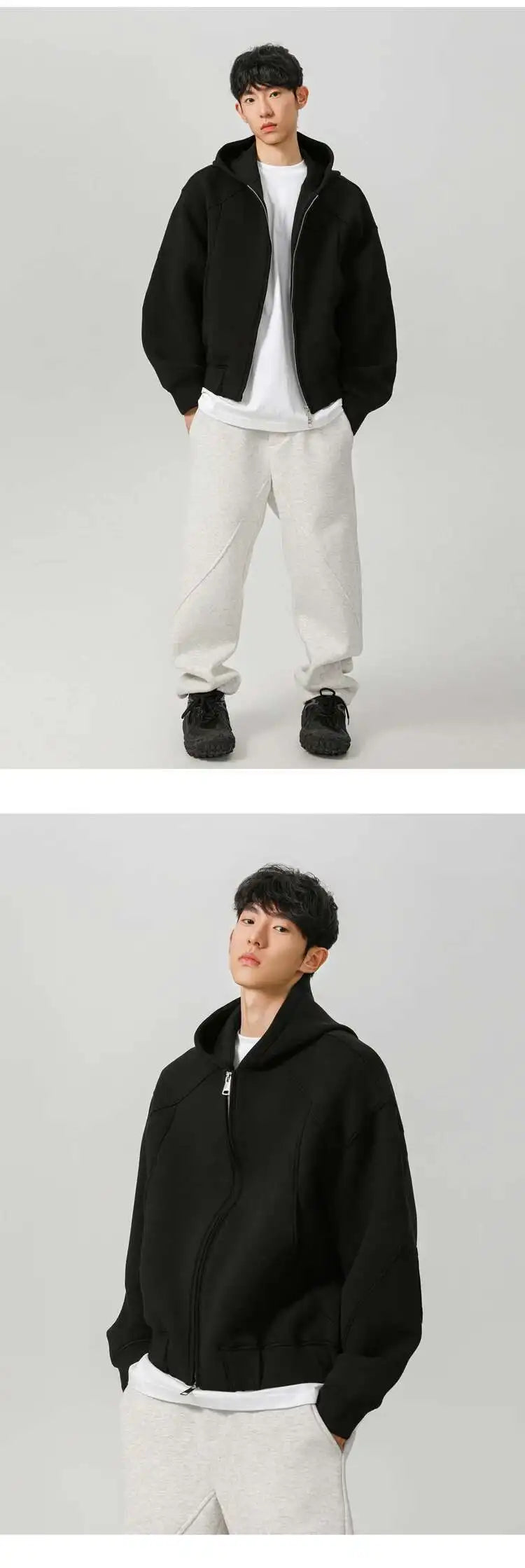 New Spring Men's Hoodies Hooded Zipper Structure Solid Color Loose Short Menswear Tops Casual Male Sweatshirts New 9W590 XL42