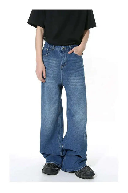 Men's Straight Jeans American Style Gradient Color Button Pockets Male Wide Leg Denim Pants Casual Spring New Chic 9C4510 XL48