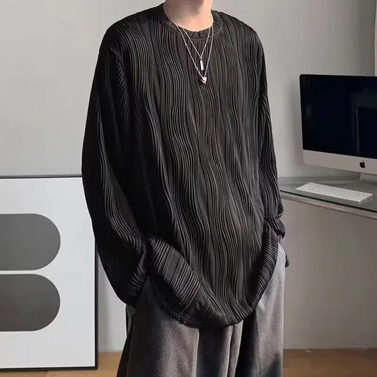 韓国系、オーバーサイズ、ストライプ、ルーズフィットネックTシャツ XL9