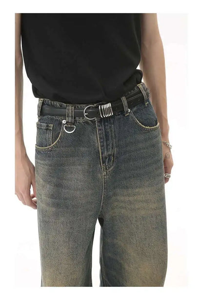 Men's Vintage Jeans Fashion Washed Street Casual Wide Leg Denim Pants Summer Distressed Loose Male Versatile Trousers 9C354 XL55