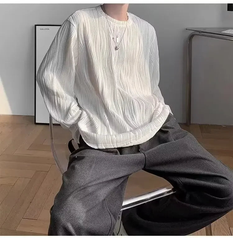 韓国系、オーバーサイズ、ストライプ、ルーズフィットネックTシャツ XL9