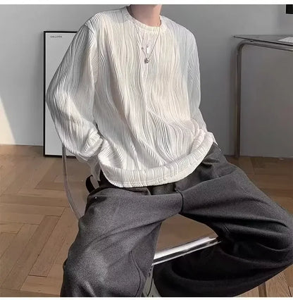 韓国系、オーバーサイズ、ストライプ、ルーズフィットネックTシャツ XL9