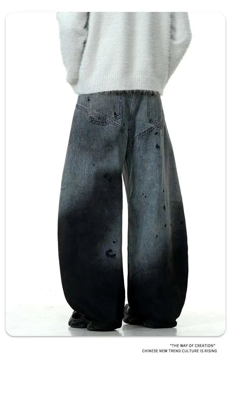 Men's Jeans New American Curved Knife Tide Denim Pants Wide Legs Loose Solid Color Male Trousers Spring 2025 XL38