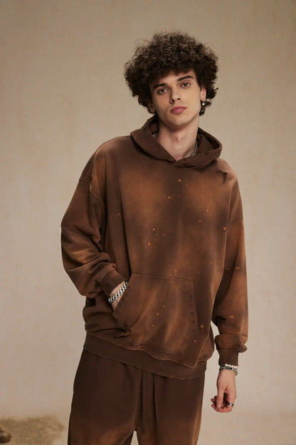 Spray-stained ink holes worn hoodie　XL43