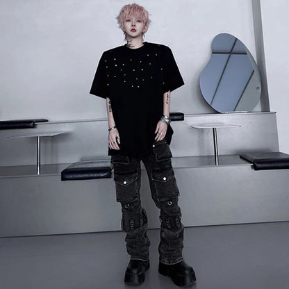 パッチワークデザインTシャツ　XL30