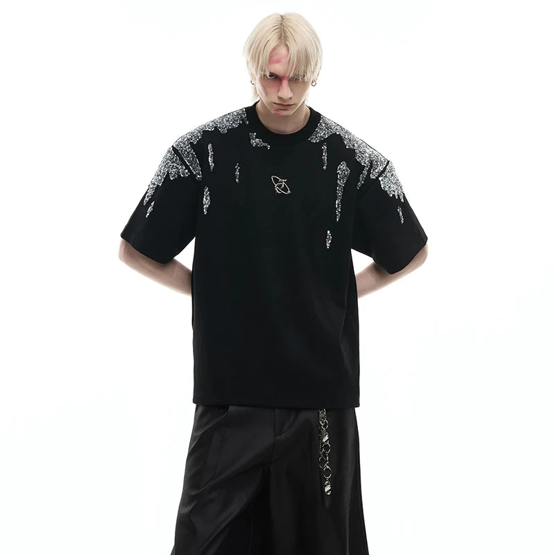 パッチワークパターンシルエットTシャツ　XL24
