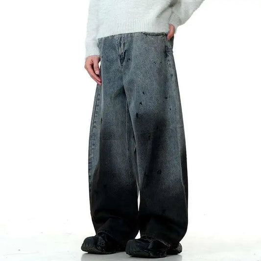 Men's Jeans New American Curved Knife Tide Denim Pants Wide Legs Loose Solid Color Male Trousers Spring 2025 XL38