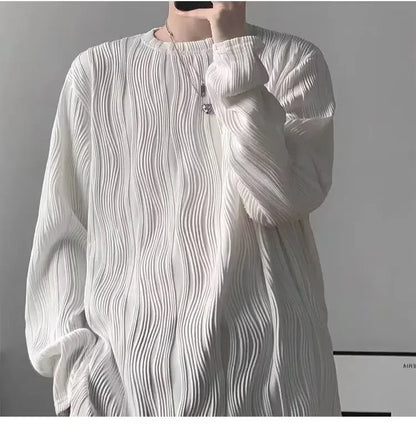韓国系、オーバーサイズ、ストライプ、ルーズフィットネックTシャツ XL9