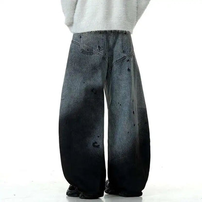 Men's Jeans New American Curved Knife Tide Denim Pants Wide Legs Loose Solid Color Male Trousers Spring 2025 XL38