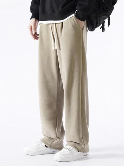 Winter Men's Sweatpants Korean Fashion Thick Warm Fleece Wide Leg Straight Loose Track Pants Male Casual Thermal Velvet Trousers　XL41