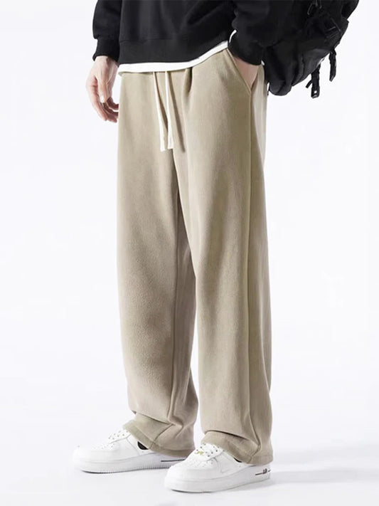 Winter Men's Sweatpants Korean Fashion Thick Warm Fleece Wide Leg Straight Loose Track Pants Male Casual Thermal Velvet Trousers　XL41