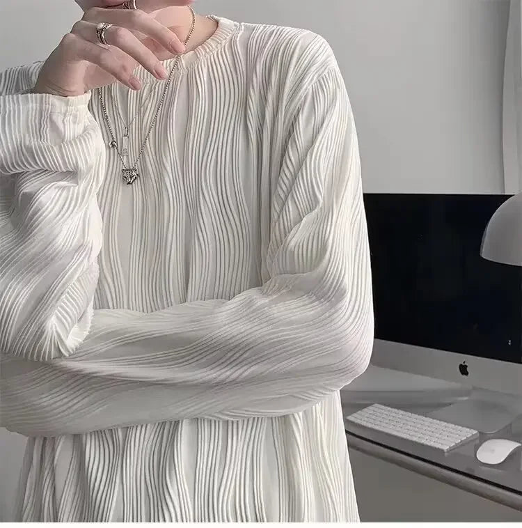 韓国系、オーバーサイズ、ストライプ、ルーズフィットネックTシャツ XL9