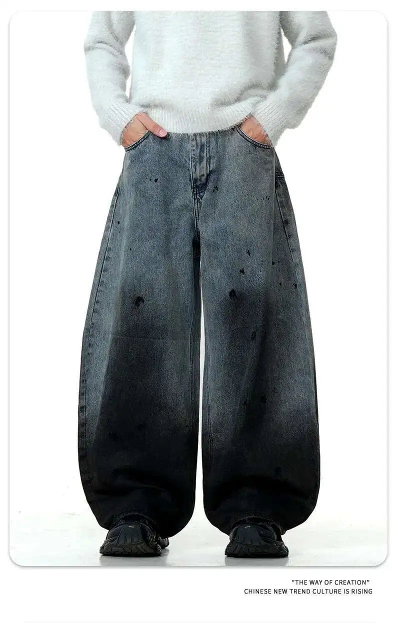 Men's Jeans New American Curved Knife Tide Denim Pants Wide Legs Loose Solid Color Male Trousers Spring 2025 XL38