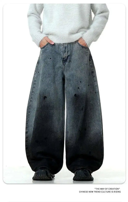 Men's Jeans New American Curved Knife Tide Denim Pants Wide Legs Loose Solid Color Male Trousers Spring 2025 XL38