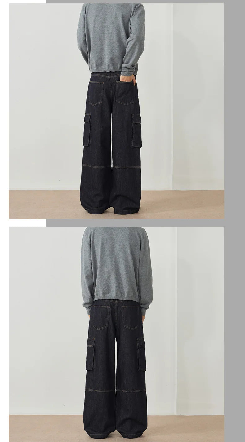 Men's Jeans New American Style Straight Leg Trendy Multi Pockets Line Design Splicing Male Summer Loose Bottoms 9W1900 XL51