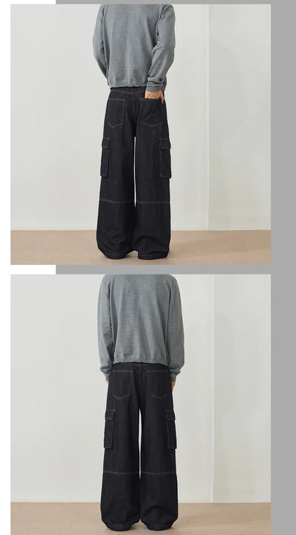 Men's Jeans New American Style Straight Leg Trendy Multi Pockets Line Design Splicing Male Summer Loose Bottoms 9W1900 XL51