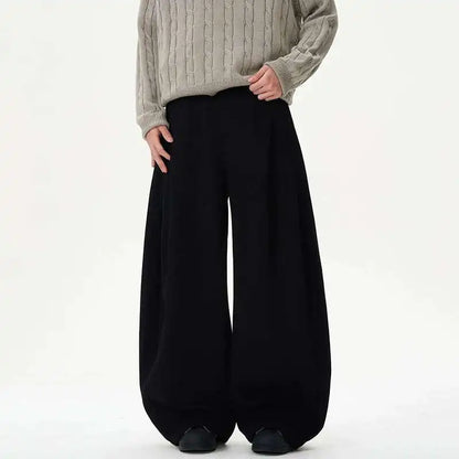 Pleated Design Men's Casual Pants Solid Color Elastic Waist Wide Leg Sweatpants Silhouette All-match Male Bottom New 9W1052 XL58