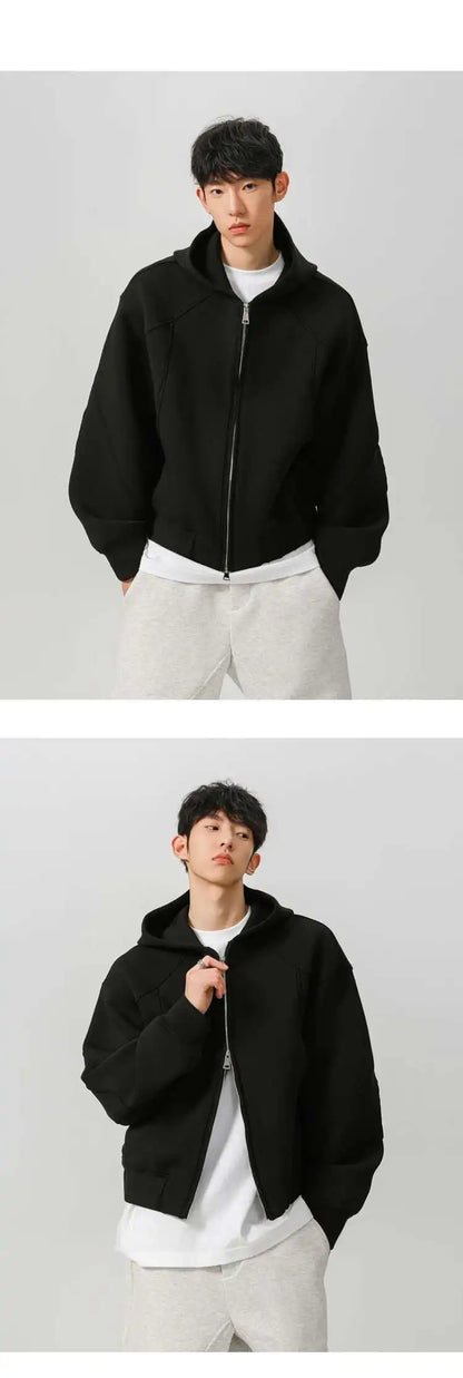 New Spring Men's Hoodies Hooded Zipper Structure Solid Color Loose Short Menswear Tops Casual Male Sweatshirts New 9W590 XL42
