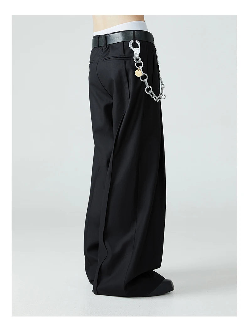 Mauroicardi Spring Autumn Long Loose Casual Baggy Flowy Soft Black Pleated Wide Leg Pants Men Luxury Designer Emo Clothing XL59