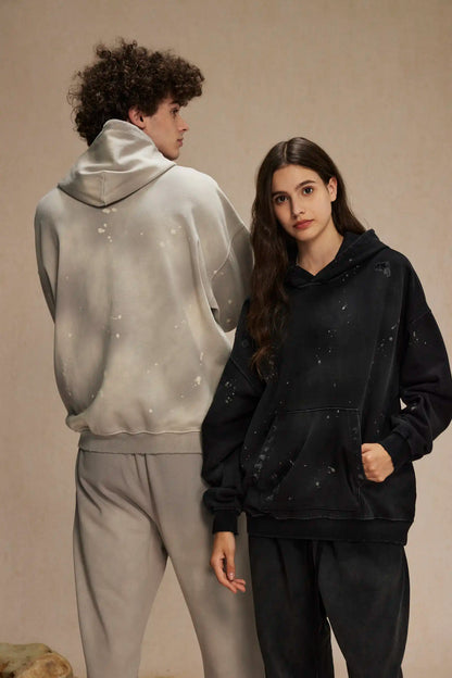 Spray-stained ink holes worn hoodie　XL43
