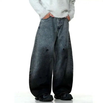 Men's Jeans New American Curved Knife Tide Denim Pants Wide Legs Loose Solid Color Male Trousers Spring 2025 XL38